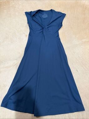 Patagonia Navy Twist-Front Cap Sleeve Midi Dress